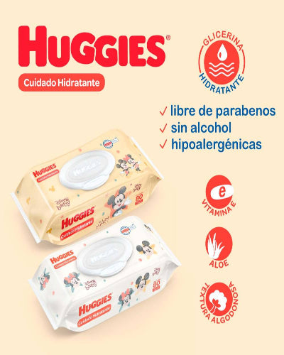 3x99 ahorra $6-Toallitas Húmedas Huggies Cuidado Hidratante   con 80 pzas