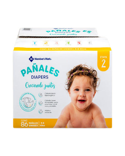 Pañales Members Mark etapa 2 Diapers 86 pañales unisex