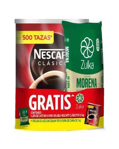 Nescafe 1.5 k clasico + 1 azucar morena zulka 1 kg