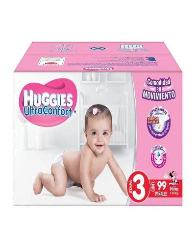 Pañales Etapa 3 Huggies UltraConfort Niña 99 pzas