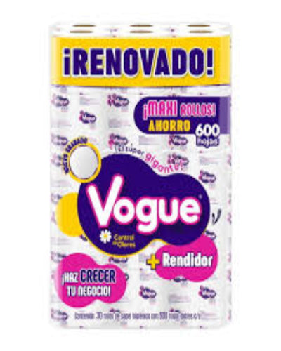 Papel de Baño Vogue 30rollos 600 hojas