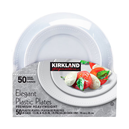 C-KS(low) Platos de Plástico Elegantes 50 Platos elegant plastic plates premium heavyweight resistentes y de alta calidad 25 piezas de cada uno 7.5 10.25 19cm 26cm 19 cm 26 cm costco